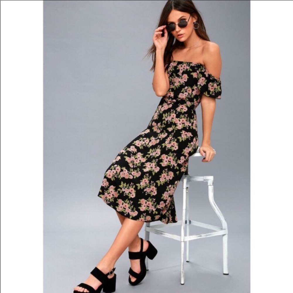 Dark and pink flower printed dress